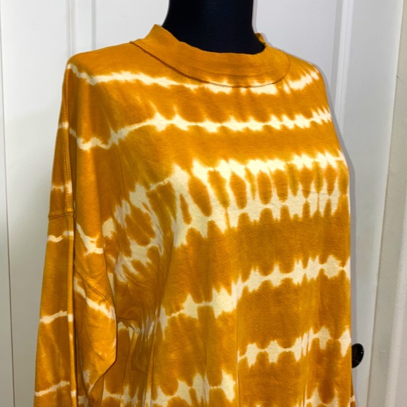 FREE PEOPLE We The Free Tie Dye Oversized Tunic Tee Mustard/Tan Boho Knit Top S - Picture 5 of 11